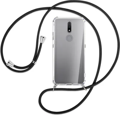 Produktbild von Handykette Backcover-Schutzhülle mit Band (Metall silberfarben) für Nokia 2.4 - schwarz