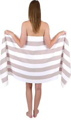 Produktbild von Betz XXL Saunatuch 70 x 180 cm STREIFEN BERLIN  Badetuch 100% Baumwolle Farbe – weiss/cappuccino