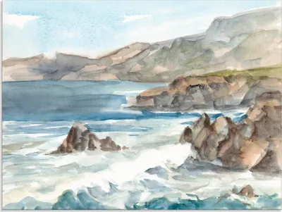 Produktbild von ARTland Glasbild Wasserfarben Küste II Größe: 80x60 cm
