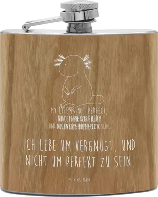 Produktbild von Mr. & Mrs. Panda Flachmann Axolotl Niedlich - Transparent - Geschenk, Zufrieden, holz, Liebe, feldflasche, Lebensweisheit, Weisheit, taschenflasche, Edelstahl, Freundin