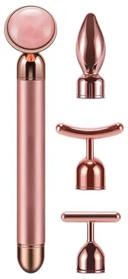 Produktbild von Gesichtsroller Set 4in1 24K Vergoldet 4 Massageköpfe kompakt tragbar Aufbewahrungsbeutel für Reisen Spa Pflege