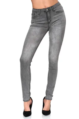 Produktbild von Elara Damen High Waist Hose Skinny Jeans EL09D3 Grau-36 (S)