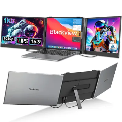 Blackview 14" Tragbarer Dual-Screen-Laptopmonitor, ultradünn FHD Computerbildschirm für 13-17,3" Laptops, Low Blue Light, 180° horizontal drehbar