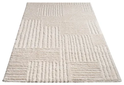 Produktbild von Paco Home Hochflor Teppich Wohnzimmer Shaggy Skandinavisches Boho Muster Geometrisch Uni 160x220 cm
