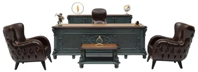 Produktbild von Designer Büromöbel Set Arbeitstisch Kommode Chesterfield Sitzgruppe 5tlg