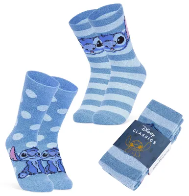 Produktbild von Disney Kuschelsocken Damen Teenager, 2er Pack Größe 35–41, Weich Flauschige Rutschfeste Haussocken, Warme Geschenke für Frauen (Blau Stitch)