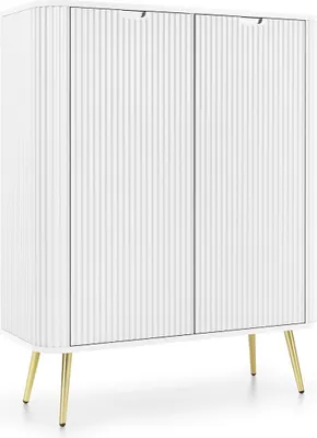 Produktbild von Masseno Kommode ZENZERO 103 cm Highboard mit 2 Türen für Wohnzimmer Schlafzimmer Modern 103x39x129 cm Weiß / Weiß