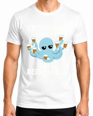 Produktbild von Entspannt 8 armig einen reinorgeln Oktopus Bier Geschenk Lustig Herren T-Shirt, Weiß, S