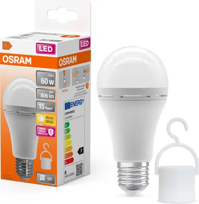 Produktbild von Osram LED A60 Birne 8W = 60W E27 matt 806lm warmweiß 2700K Akku Notlicht Campinglampe mobiles Licht