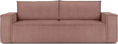 Produktbild von KONSIMO Schlafsofa in Pet Friendly Cord-Stoff mit Armlehnen und Bettzeugcontainer "NAPI", Rosa, Cordstoff, Loft, 244x89x101 cm