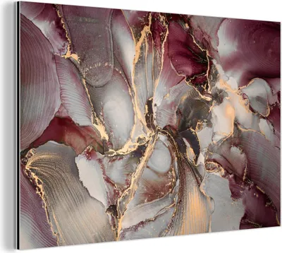 Produktbild von MuchoWow Wanddekoration Metall Metallbild Wandkunst 30x20 cm Gold - Marmor - Lila MuchoWow Aluminium Gemälde - Aluminiumgemälder