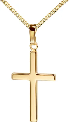 Produktbild von Kreuz-Anhänger für Damen, Herren und Kinder als Ketten-Anhänger 585 Gold 14 Karat mit Panzerkette vergoldet Hochglanz mit Schmuck-Etui