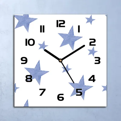 Produktbild von Wanduhr Echt-Glas-Küchenuhr Blaue Sterne Quarz Lautlos 30x30 Deko Bilder