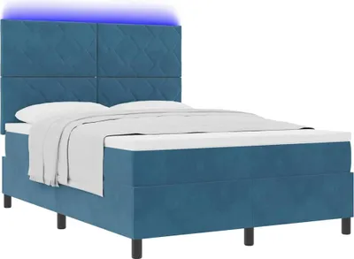 Imagen del producto de Cama con somier y colchón, color azul oscuro, 140 x 200 cm, tapizada en terciopelo