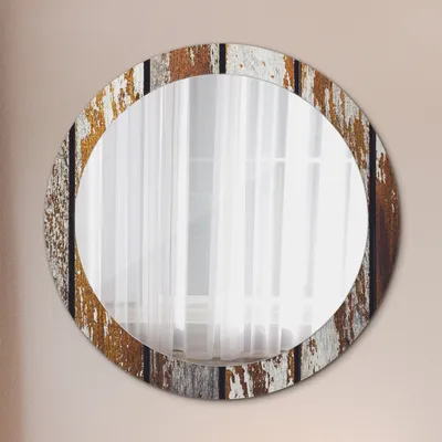 Produktbild von Ø80cm Spiegel - Glasrahmen mit Aufdruck - Wandspiegel Schlafzimmer - vintage dunkel Holz