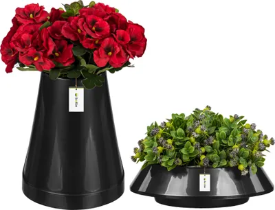 Obrázek produktu pro Hřbitovní sada Váza Flacon 25x20 cm + Miska hrnec Ø 25 cm Grafitová hrobová kompozice