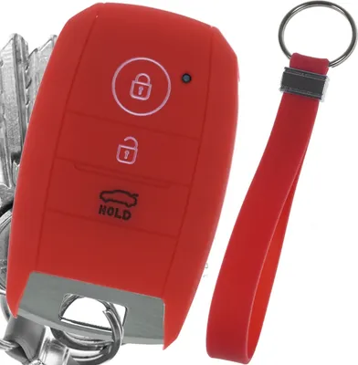 Produktbild von Auto Schlüssel Silikon Schutz Hülle + Schlüsselband Rot Kompatibel mit KIA Picantio Rio Ceed Soul Sportage Stonic 3 Tasten KEYLESS SMARTKEY