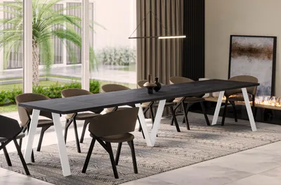Produktbild von ENDO-Möbel Ausziehbarer Esstisch XXL Lungo White 130-405cm (Beton Dunkel)