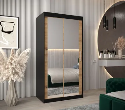 Produktbild von Schwebetürenschrank mit einer Breite von 100 cm TIMEA 3 – Schwarz / Eiche Artisan