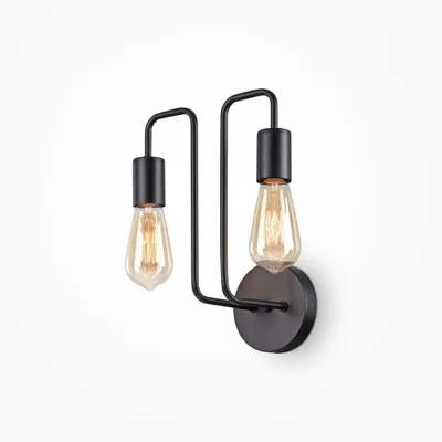Zdjęcie produktu dla Lampa ścienna, 2 płomienie, czarny metal, E27, wys. 30,5 cm