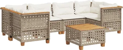 Produktbild von vidaXL 7-tlg. Garten-Sofagarnitur mit Kissen Beige Poly Rattan