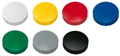 Obrázek produktu pro MAUL Magnet kulatý 10 kusů 0,8 kg plast ferit nerozbitný erodovaný lakovaný Ø 3,2 x 0,96 cm modrý červený žlutý šedý zelený černý bílý