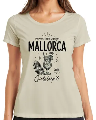 Obrázok produktu pre Tričko s nápisom "Pláž Mallorca 2026, Girlstrip, Cocktail, Ballermann, JGA" (pre dámy), farba: prírodná, veľkosť: M
