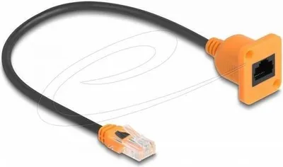 Produktbild von Delock - Netzwerkverlängerungskabel - RJ-45 (M) zu RJ-45 (W) D-Typ - 30 cm - 5.5 mm - UTP - CAT 5e - Orange/Schwarz