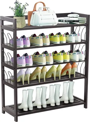 Image de Étagère à chaussures et support pour plantes Unyqoos® en bambou – 2 en 1, pour jusqu'à 20 paires de chaussures, couleur marron, dimensions 69 x 26 x 81 cm, 100% bambou naturel