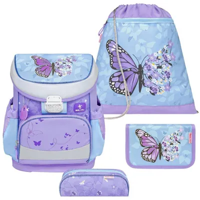Zdjęcie produktu dla Zestaw plecaka szkolnego Belmil "Motyl" dla mniejszych dzieci, przeznaczony dla dziewczynek, klasa 1