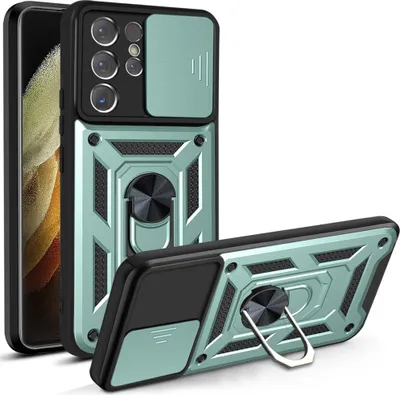 Produktbild von Galaxy S21 Ultra 5G Hülle mit 360° Drehbarer Magnetische Ring Ständer Halter Dia Kameraschutz TPU Bumper Silikon Schutzhülle für Samsung Galaxy S21 Ultra 5G Grün