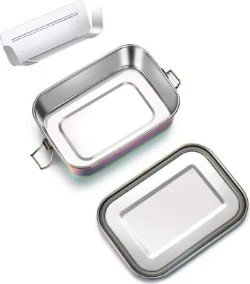 Produktbild von 800 ml Bento-Box mit abnehmbarem Trennsteg - Edelstahl-Lunchboxen - Metall-Lunchbox für Kinder und Erwachsene - Auslaufsicherer Lunchbehälter