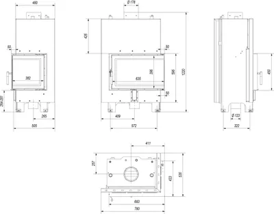 Produktbild von Wasserführender Kamineinsatz KRATKI MBM rechts 12 kW Ø 180 mit Türfeder