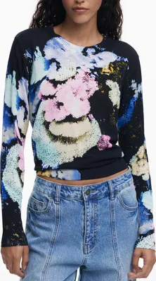Produktbild von Stilvoller Damenpullover: Schwarz, Langarm & Musterdesign