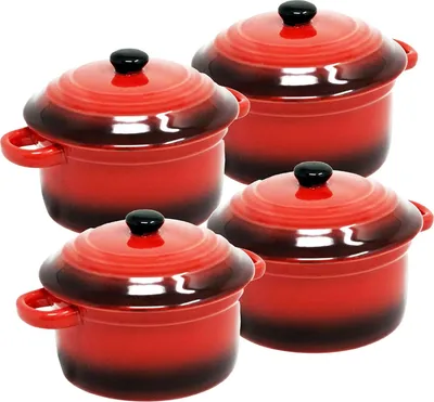 Produktbild von Kleine Auflaufformen mit Deckel aus Keramik - Set von 4, 200 ml, rot
