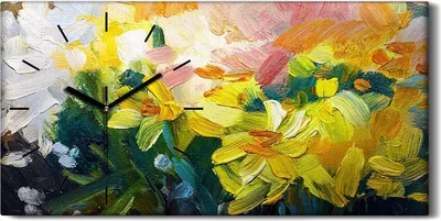 Produktbild von Wandbild Leinwand Bilder mit Uhr Quarz 60x30 Gemälde Abstrakte Blumen Kunst - schwarze Hände