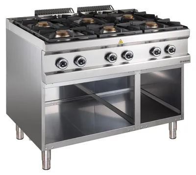 Produktbild von GastroHero Gasherd 6 Brenner 42 kW Serie 700 Edelstahl Standgerät offen Unterbau  Italy Profi Gasherd