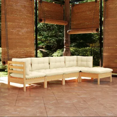 Produktbild von Möbel 5-tlg. Garten-Lounge-Set mit Creme Kissen Kiefernholz - Terrassenmöbel 3096358