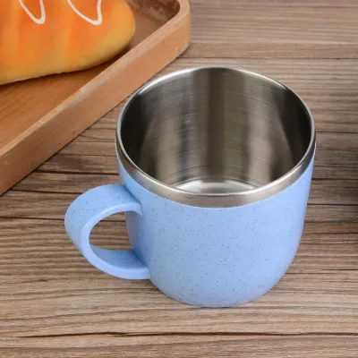 Obrázek produktu pro Nerezová pšeničná sláma Cup Flasks Voda Káva Šťáva Mléko Mug (modrá)