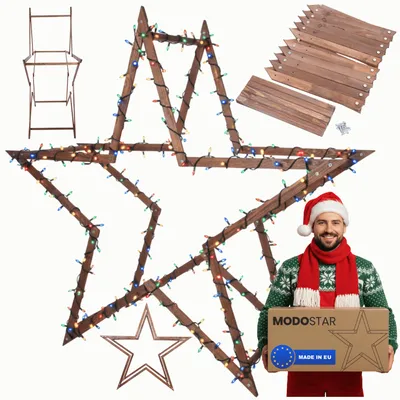 Produktbild von MODO24 3D Weihnachtsstern Holz MODOSTAR Set, Holzstern, Deko Stern,Holz, Faltbar, Outdoor Garten Wetterfest, 189 cm, Braun, GWZ