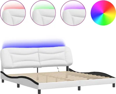 Produktbild von vidaXL Bettgestell mit LED ohne Matratze "Hvar" Weiß und Schwarz 200x200 cm