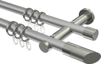 Produktbild von Interdeco Gardinenstange / Vorhangstange Silbergrau / Edelstahl-Optik, Typ Platon Verano (Schräge), 20 mm Ø 2-läufig, 320 cm