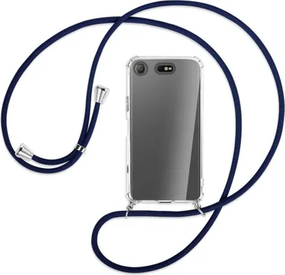Produktbild von Handykette Backcover-Schutzhülle mit Band (Metall silberfarben) für Sony Xperia XZ1 Compact - dunkelblau
