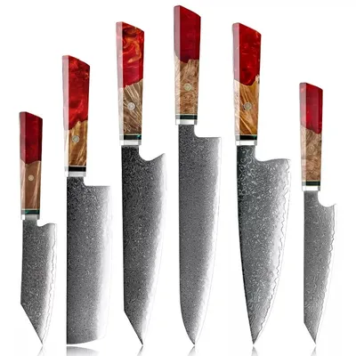 Produktbild von Kurume Damast Küchenmesser Set - Hochwertige Messer in Rot KP20012