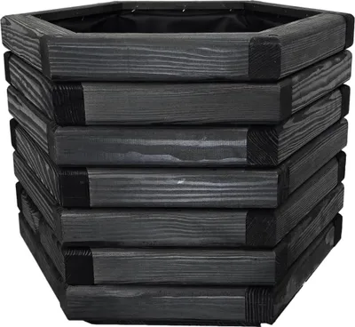 Produktbild von HolzGarden Pflanzkübel Holz 50x40x43 cm Imprägniert Farbe Ebenholz Wetterfest Blumenkasten Blumentopf Balkon Garten Pflanzkasten Sechseck 57l