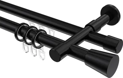 Produktbild von Interdeco Rundrohr-Innenlaufstange / Gardinenstange (Kombination) Schwarz, Typ Prestige Sitra (Konus), 20 mm Ø 2-läufig, 220 cm
