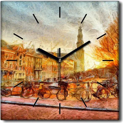 Produktbild von Coloray Uhr auf Leinwand 30x30 cm Wand Uhr Dekoration Wohnzimmer Segeltuch schwarze Hände -Amsterdam Canal Night.