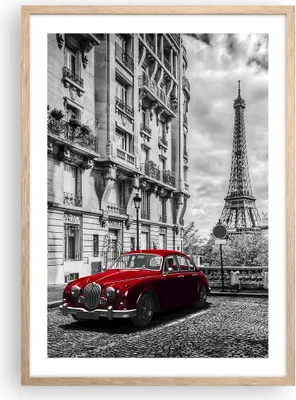 Produktbild von Gerahmtes Poster - Rahmen in heller Eiche - Auto Eiffle Straße Gebäude - 50x70 cm - Wand Bild - Wanddeko - Wandbilder - Wandposter - Bilderrahmen - Bilder - Kunstdruck - Wandbild - P2NPA50x70-3214