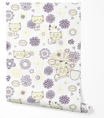 Produktbild von Vliestapete Kinder Tapete Katzen Blumen Muster Pastell Niedlich Wohnzimmer Schlafzimmer Flur Küche Wanddeko UV-beständige Tapete 5m x 0.5m