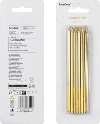 Produktbild von Glatte goldene Geburtstagskerzen 14 cm 12 St.
